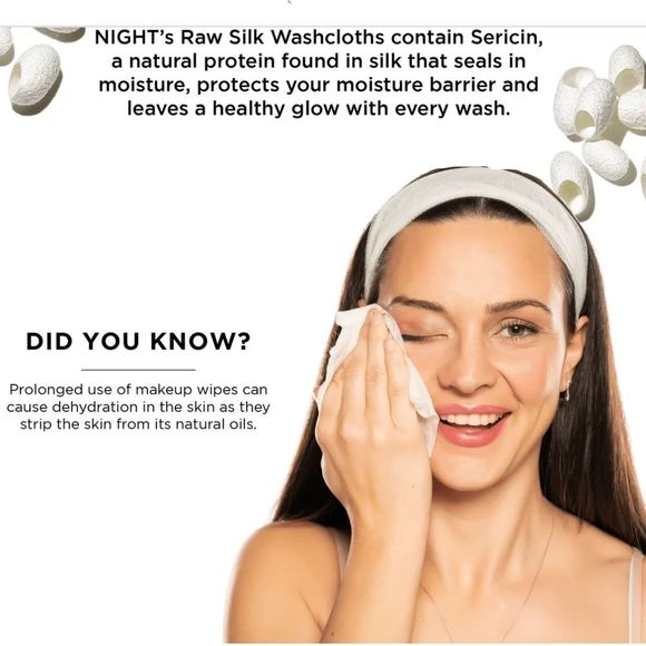 Night 100% Raw Silk Skincare Washcloth- 1PK - Picture 4 of 10